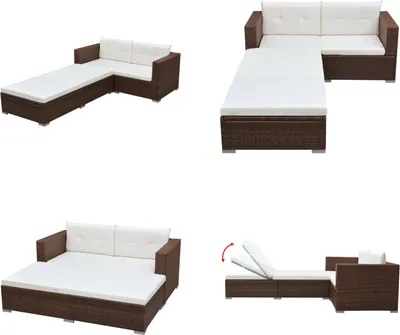 Image de vidaXL Ensemble de salon de jardin 3 pièces avec coussins poly rotin brun - Ensemble de meubles de jardin - Canapé de jardin - Canapé de jardin