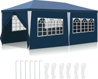 Immagine prodotto di Padiglione in tubi d'acciaio - padiglione per patio, tenda per fumatori e tenda per feste in tubi d'acciaio per il giardino Blue 3x6m
