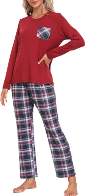 Produktbild von Damen kariert Zweiteiliger Pyjama Herbst Winter Rot M