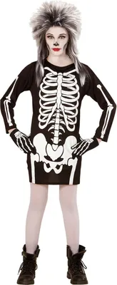 Produktbild von Gruseliges Skelett-Mädchen Halloween Kinderkostüm schwarz-weiss