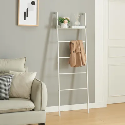 Produktbild von en.casa® Leiterregal Metall Weiß Øksnes, 160x50x27,5 cm, Modernes Design, Wandmontierbar, für Handtücher, Kleidung, Bilder & Pflanzen