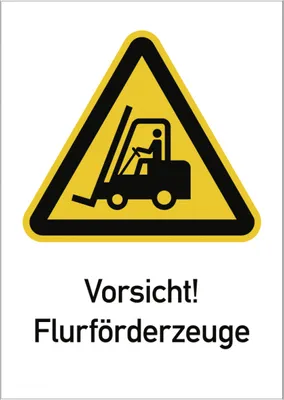 Produktbild von Dreifke® Vorsicht! Flurförderzeuge ISO 7010, Kombischild, Kunststoff, 210x297 mm