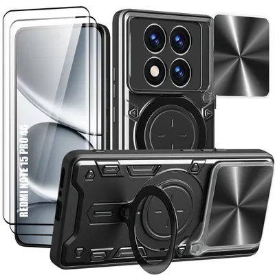 Image de Coque + 2 Verres Trempés pour Xiaomi Redmi Note 15 Pro 4G, Antichoc avec Protection Caméra - Noir