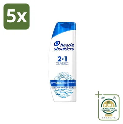 Obrázek produktu pro 5 kusů šamponu a kondicionéru 2 v 1 Head & Shoulders Classic, proti lupům, objem 270 ml - balení