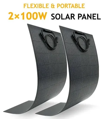 Zdjęcie produktu dla Elastyczny zestaw paneli słonecznych - 2 x 100 W, monokrystaliczne - Lekkie i wytrzymałe - Wodoodporne (IP67) - Idealne do instalacji fotowoltaicznych na balkonie - Do użytku w kamperach, łodziach i podczas biwakowania