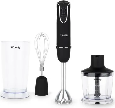 Image de Mixeur plongeant H.Koenig MIX75, 850W, 5 Vitesses Turbo, 3 en 1 (Mixer, Fouetter, Hacher), Lames Acier Inoxydable, Noir
