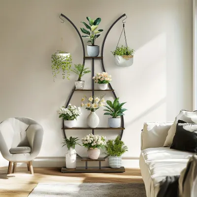 Produktbild von Pflanzenhalterung - Pflanzenregal - Blumenständer - Kleines Pflanzenregal - Pflanzenregal für den Innenbereich - 5 Etagen
