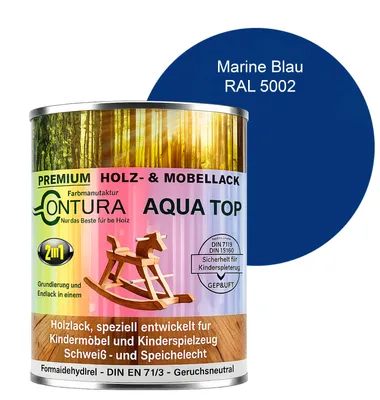 Produktbild von Contura 750ml. Möbellack Lack für Kinderspielzeug Buntlack DIN EN71/3 Buntlack Holzlack - RAL 5002 Marine Blau