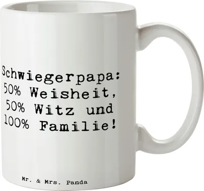 Produktbild von Mr. & Mrs. Panda Teetasse Spruch Schwiegerpapa Weisheit - Weiß - Geschenk, Familienleben, Becher, Kaffeebecher, Pott, Lächeln, einzigartige Designs, Vater, Schwiegervater