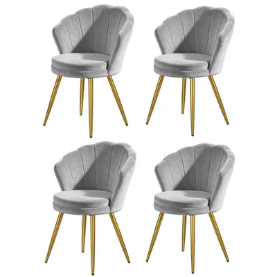 Produktbild von 4er Set Esszimmerstühle Samt grau Vintage Design Küchenstühle Muschelform
