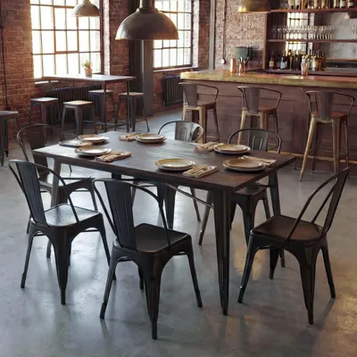 Produktbild von 6er-Set Stuhl HWC-A73, Bistrostuhl Stapelstuhl, Metall Industriedesign stapelbar  schwarz