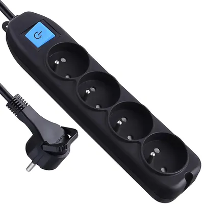 Immagine prodotto di Electraline 32051, blocco di 4 prese con interruttore/spina piatta, lunghezza 1,5 metri, colore nero