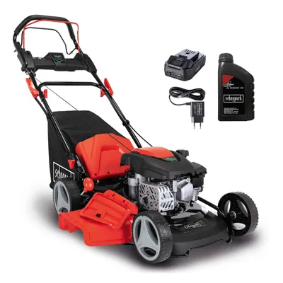 Produktbild von Scheppach Benzin-Rasenmäher MS150-46E - 3,7PS | 46cm | 55L | Antrieb | E-Start | inkl. 2Ah Akku + 2,4A Ladegerät + Motoröl