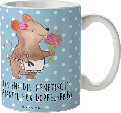 Produktbild von Mr. & Mrs. Panda Kaffeetasse Tanten Doppelspaß - Blau Pastell - Geschenk, Handarbeit, Trinkbecher, Familienmitglieder, Spaß, Spiel, Nichte, Tasse, Neffe, Becher, haferl