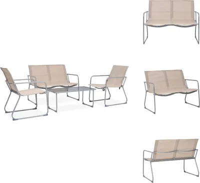Produktbild von vidaXL 4-tlg. Garten-Lounge-Set Stoff und Stahl Creme -  Gartenmöbel-Sets