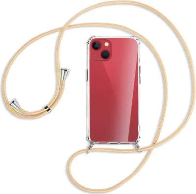 Produktbild von Handykette Backcover-Schutzhülle mit Band (Metall silberfarben) für Apple iPhone 13 - Goldkordel