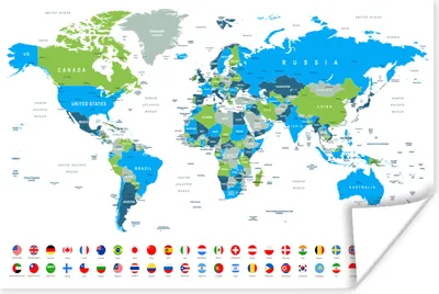 Produktbild von MuchoWow® Poster Weltkarte - Flagge - Blau - Grün 120x80 cm - Bilder