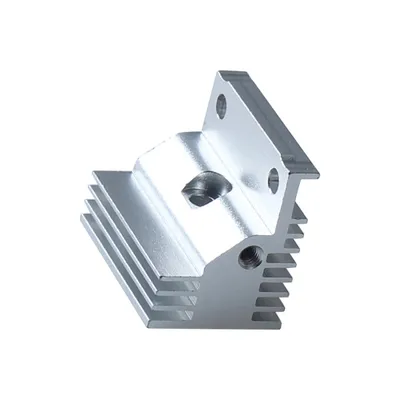 A silver aluminum alloy heatsink for a 3D printer hotend.