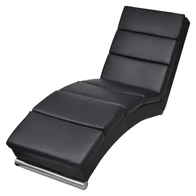 Productafbeelding van Chaise Longue - Ligstoel - Zitzak - Ligbank - Kunstleer Bekleding - Stevig Stalen Frame - Zwart