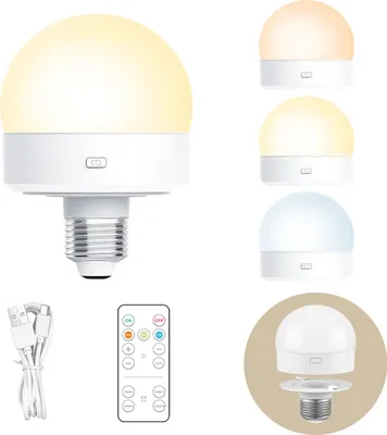 Produktbild von Wiederaufladbare E27 Glühbirne,Fernbedienung,Dimmbare LED Nachtlicht,3 Farben LED Glühbirne,Touch Control,Timing,Magnetische,als Notlicht