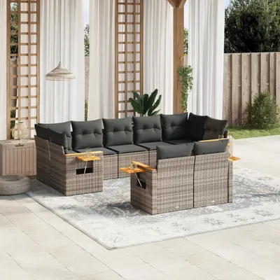 Produktbild von 9-tlg. Garten-Sofagarnitur mit Kissen Grau Poly Rattan 3259533