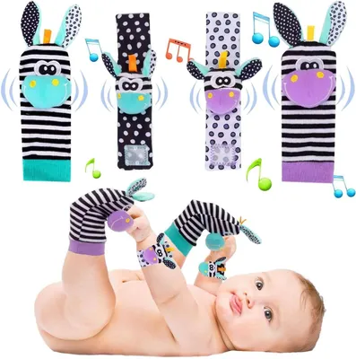 Productafbeelding van Baby Rammelsokken - Pols Rammels - Vroege Educatie - Zacht Sensorisch Speelgoed - 4 Stuks - Multicolor