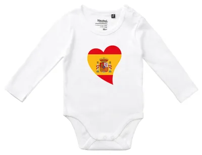 Produktbild von Huuraa Baby Body Spanien Flagge Herz 68 White  Baumwolle Fairtrade Langarmbody Geschenkidee
