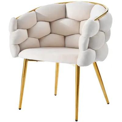 Produktbild von Sweiko Luxus-Samtstühle 1 Stuhl (Wohnzimmer Stühle, Esszimmerstühle, Make-up Stühle, moderne Mode Stil Stühle, 1 Set), Beine aus vergoldetem Eisen, beige Stühle, Bubble Stühle(11.24 Austausch der Rückenlehne