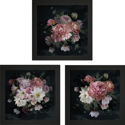 Produktbild von Bilder-Set 3-teilig - Schwarz - Rosa - 23 x 23 cm - Blumen
