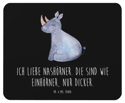 Produktbild von Mr. & Mrs. Panda Mouse Pad Einhorn Nashorn - Schwarz - Geschenk, Mauspad, pc mausunterlage, mousepad, Zoo, Lustig, computer, Glitzer, Unicorn, Regenbogen