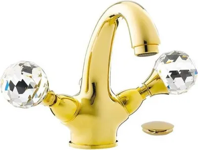 Produktbild von Casa Padrino Luxus Waschtisch Armatur mit Swarovski Kristallglas Gold H. 15 cm - Einlochbatterie mit Ablaufgarnitur - Luxus Bad Zubehör - Italy