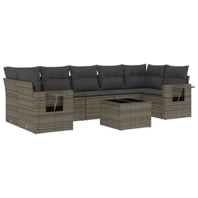 Produktbild von 8-tlg. Garten-Sofagarnitur mit Kissen Grau Poly Rattan