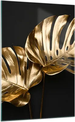 Produktbild von Bilder auf glas - Einteilig - Golden Blätter Monster - 70x100cm - Glasbilder - Wandbilder - Bilder - zum Aufhängen bereit - Wanddekoration aus Glas - Glas Bilder - Wandbild auf Glas - GPA70x100-4735