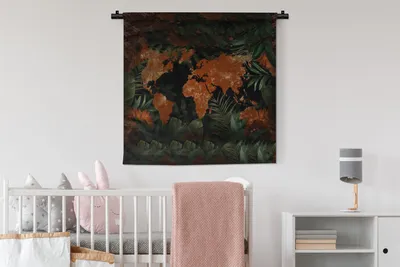 Produktbild von MuchoWow® Wandteppich Wandbehang Weltkarte - Gold - Rot 90x90 cm Tapisserie Dekoration Wandtuch - Wandaufhänger