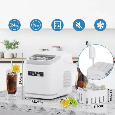 Produktbild von Eismaschine - Eiswürfelmaschine - 9 Eiswürfel in 6 Minuten - Selbstreinigend - Mit Schaufel und Korb - Für Zuhause, Büro und Partys