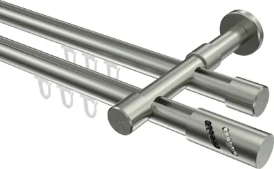 Produktbild von Interdeco Innenlaufstange / Gardinenstange mit Innenlauf Edelstahl-Optik, Typ Prestige Zoena (Glitzerzylinder), 20 mm Ø 2-läufig, 360 cm