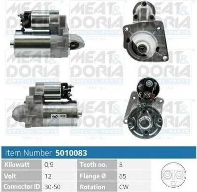 Produktbild von MEAT & DORIA 5010083 Starter Anlasser 0,9kW für FIAT PANDA (169) 12V