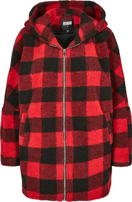 Produktbild von Urban Classics Winterjacke Damen Ladies Hooded Oversized Check Sherpa Jacket rot/schwarz XXL