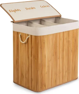 Produktbild von Massido Wäschekorb 3 Fächer 150 L - mit Deckel und Wäschesack - Wäschesammler au