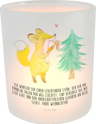 Produktbild von Mr. & Mrs. Panda glas kerzenhalter Fuchs  Weihnachtsbaum - Transparent - Geschenk, Teelichthalter, Windlicht aus, Weihnachtsmann, Weihnachtsdekoration, Weihnachten