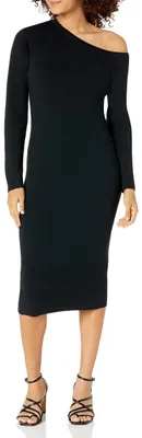 Produktbild von The Drop Damen Giselle Midi-Sweatkleid, asymmetrischer Ausschnitt, Schwarz, S
