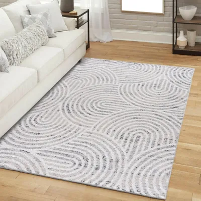 Produktbild von Mazovia Teppich - Grau Modern Geometrische Bögen - Wohnzimmer, Schlafzimmer, Esszimmer, Büro - Mittelhaarig - Rechteckig - Weich Stilvoller - 160x230 cm