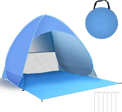 Produktbild von Pop Up Strandmuschel, Automatik-Strandzelt mit UV-Schutz 50+, Sun Shelter für 2-3 Personen, Sonnen- und Windschutz, für Familie, Strand, Garten