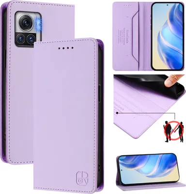 Produktbild von Lederhülle für Motorola Edge 30 Ultra Hülle Flip Brieftasche Kartenfächern Ständer Schutzhülle Violett