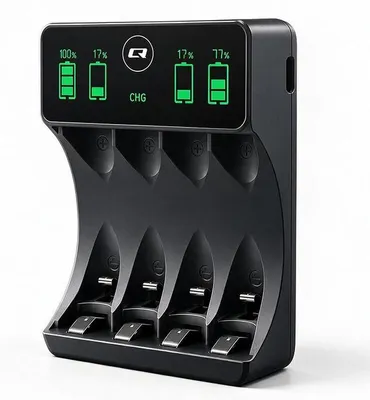 Image de Chargeur Qoltec pour batteries NiMH AA/AAA, 4 compartiments de charge, écran LCD