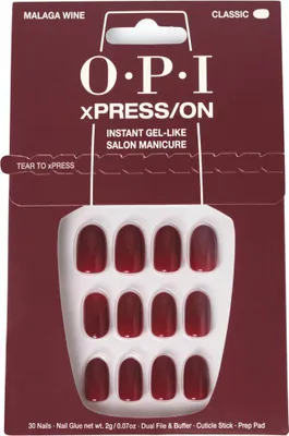 Obrázek produktu pro OPI xPRESS/ON Iconic Shades (Short) Malaga Wine, Nehty, Burgundsko, Jednobarevný, 30 kusů, Blistr