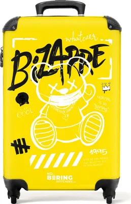 Obrázek produktu pro NoBoringSuitcases.com Příruční kufr z tvrdé skořepiny 55x35x20 cm, 36L, barevné graffiti potisky: zelený - medvídek, cestovní kufr na 4 kolečkách