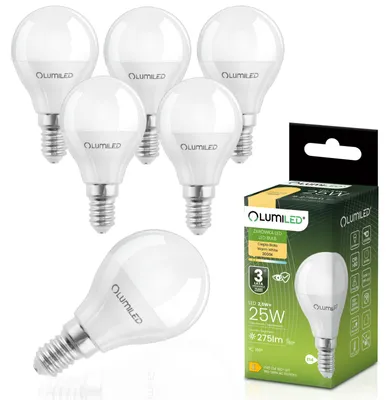 Zdjęcie produktu dla Zestaw 6 sztuk żarówek LED E14/P45, kula, 2,5W, zastępuje 25W, 275lm, 3000K, ciepła biel, kąt świecenia 180°, 230V, mleczna, nie ściemnialna, opakowanie 6 sztuk