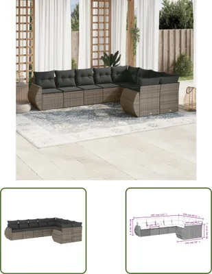 Produktbild von The Living Store 9-tlg. Garten-Sofagarnitur mit Kissen Grau Poly Rattan