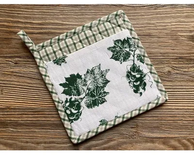 Produktbild von Topflappen ELENI Wein Trauben Karo beige grün 20x20 cm